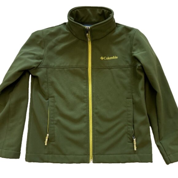 Columbia Kids Full Zip Jacket  SMALL Army Green Yellow Zipper LOGO - Picture 1 of 7